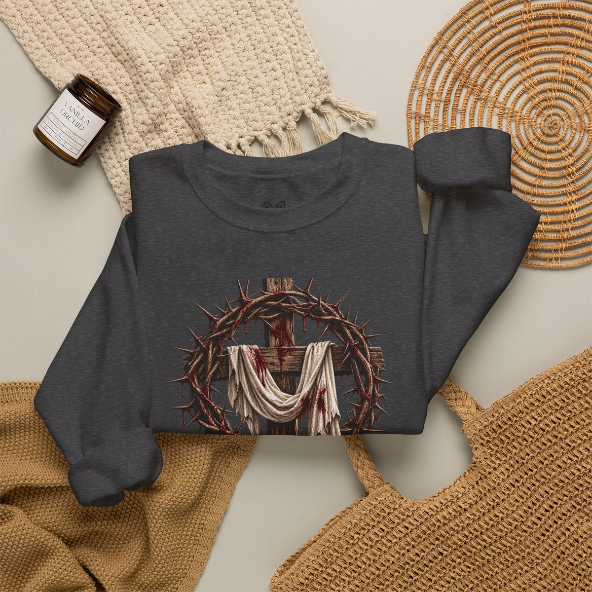 Redeemed Cross Sweatshirt — Christian Faith Crewneck (crown of thorns design)