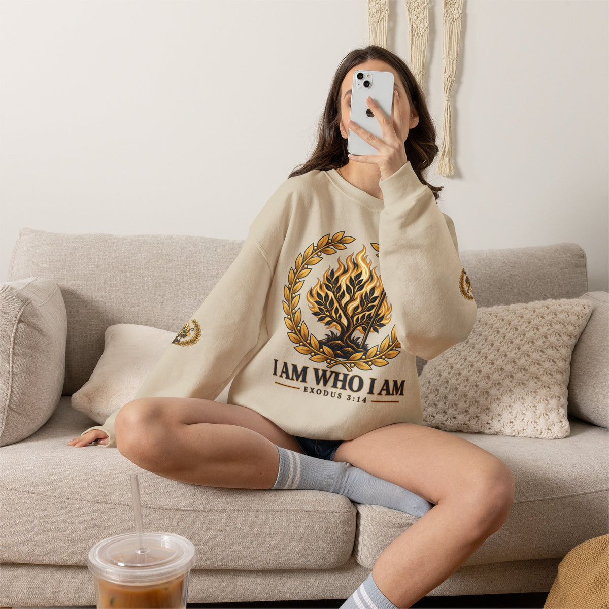 Crewneck Sweatshirt — "I Am Who I Am" Exodus 3:14 Inspirational Pullover