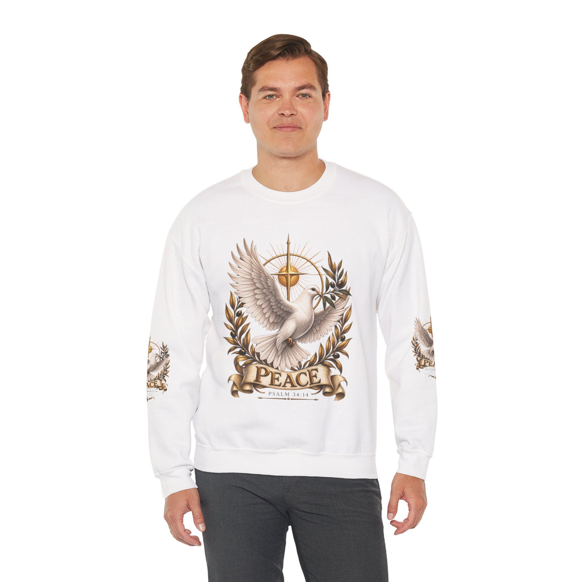 Peace Dove Crewneck Sweatshirt — Religious Christian Dove & Olive Branch Pullover