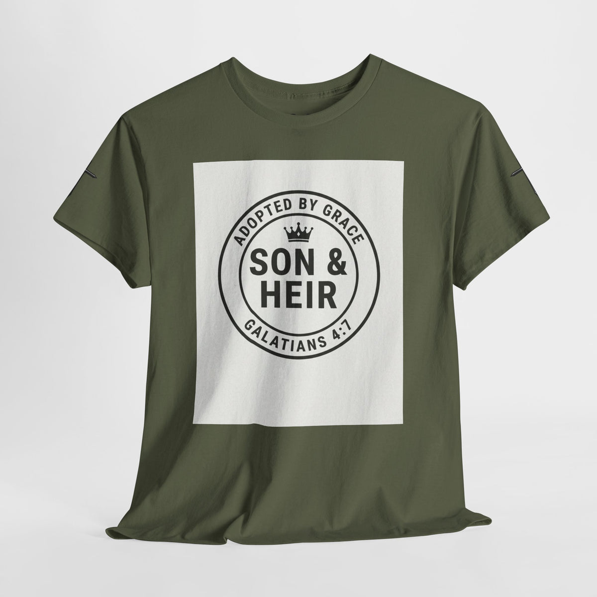 Christian Son & Heir T-Shirt — 'Adopted by Grace' Faith Tee with Jesus Prayer Design