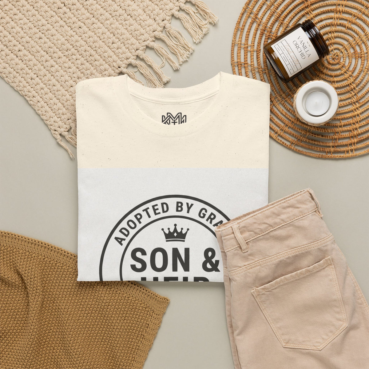 Christian Son & Heir T-Shirt — 'Adopted by Grace' Faith Tee with Jesus Prayer Design