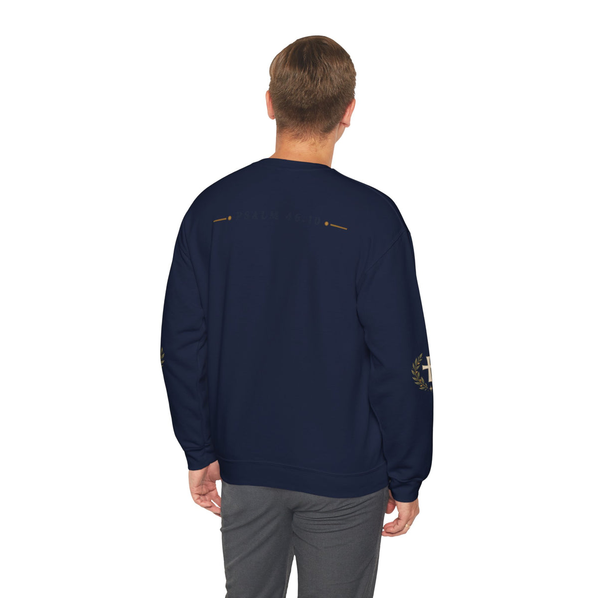 Crewneck Sweatshirt — "Be Still" Psalm 46:10 Christian Cross Design