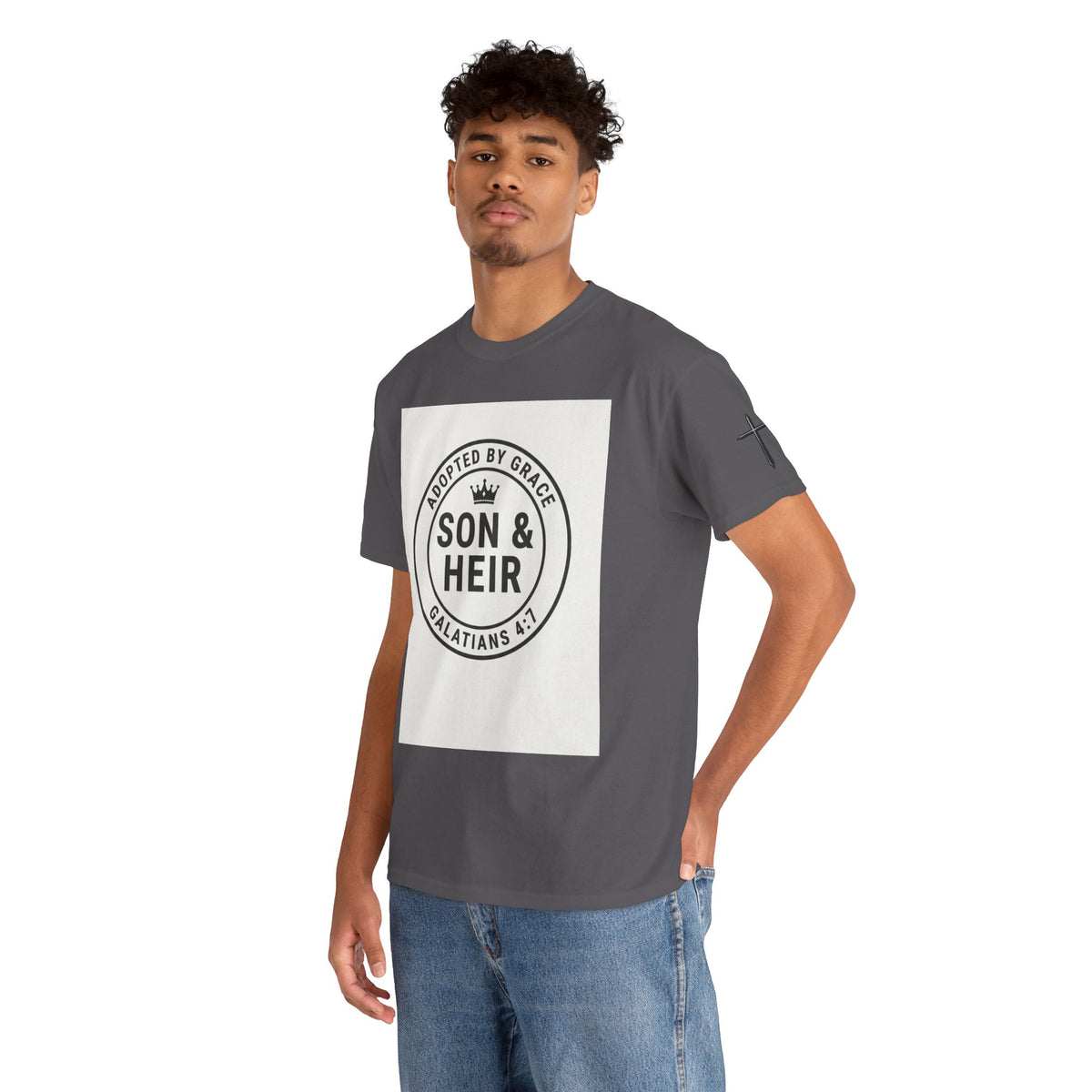 Christian Son & Heir T-Shirt — 'Adopted by Grace' Faith Tee with Jesus Prayer Design