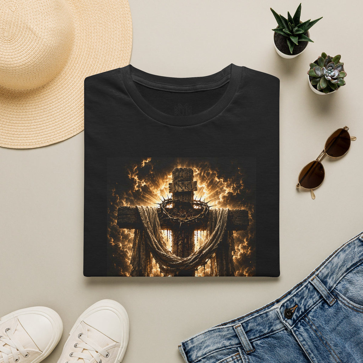 Fiery Cross Christian T-Shirt — Glowing Resurrection Design