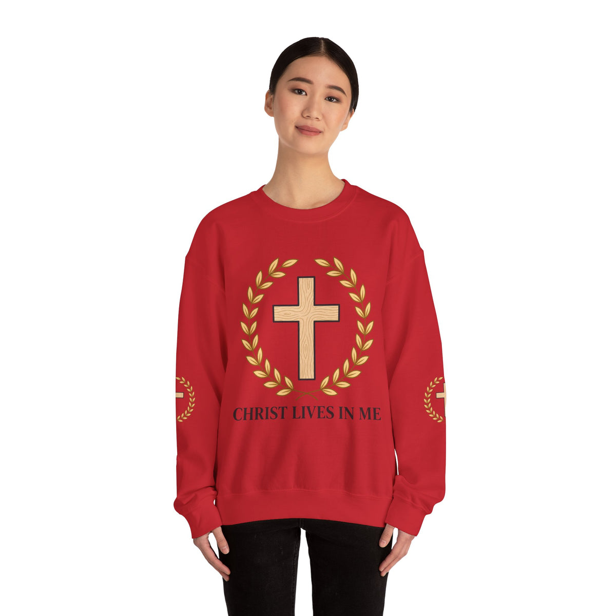 Christian Cross Crewneck Sweatshirt – "Christ Lives in Me" Religious Pullover