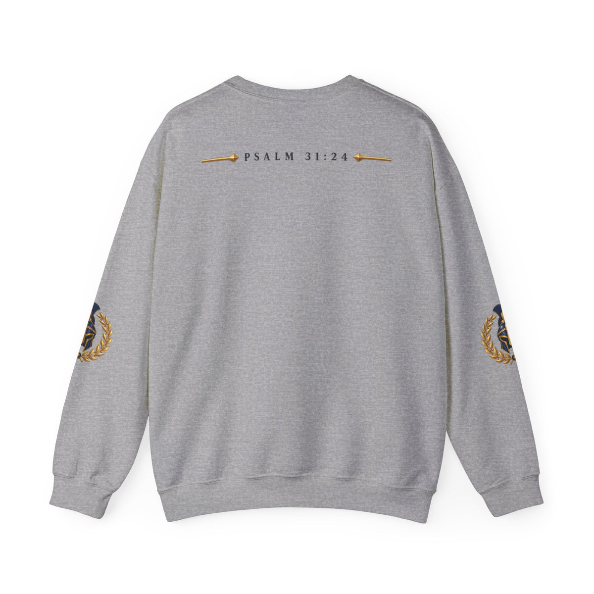 Crewneck Sweatshirt — "Be Strong and Take Heart" Psalm 31:24 Spartan Helmet Design