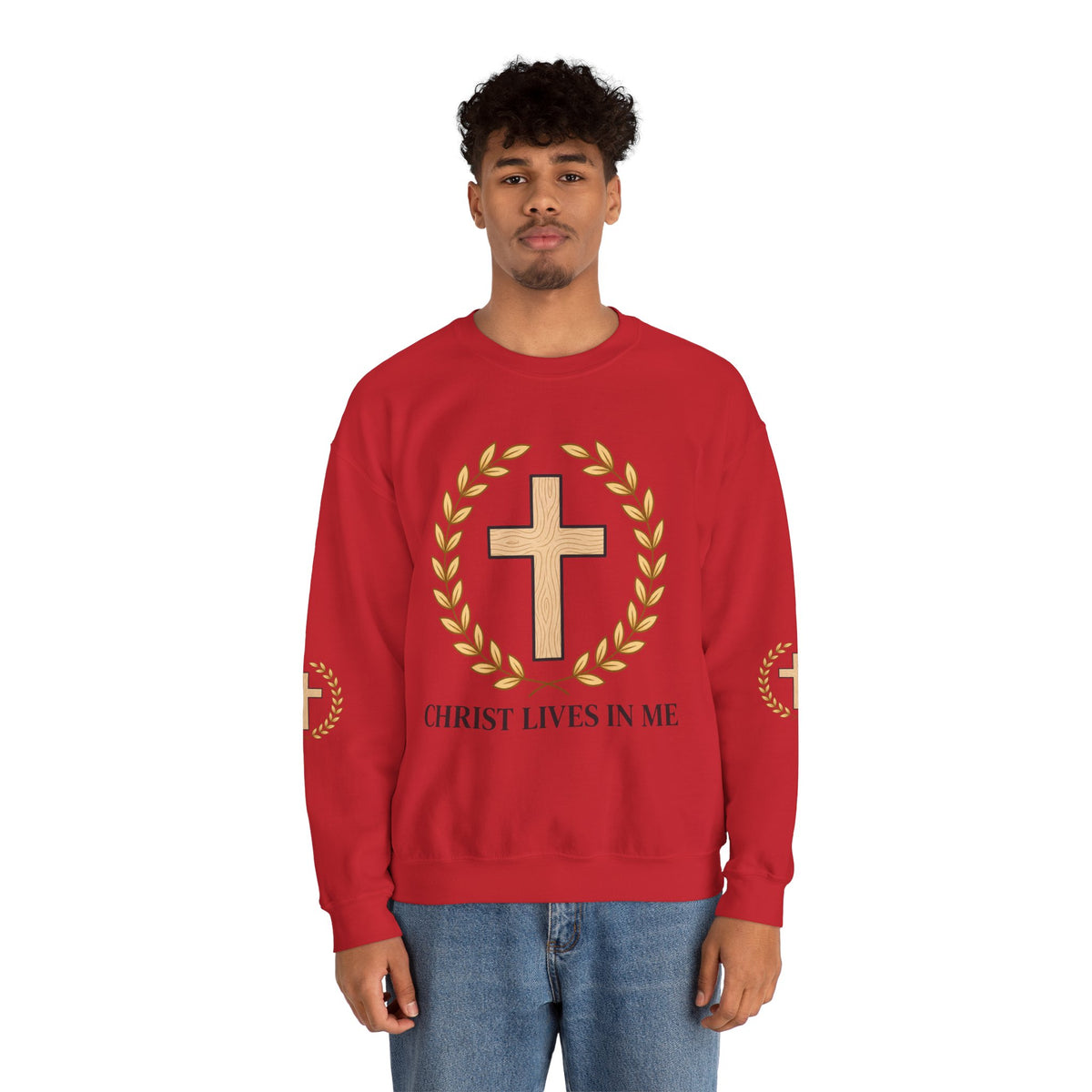 Christian Cross Crewneck Sweatshirt – "Christ Lives in Me" Religious Pullover