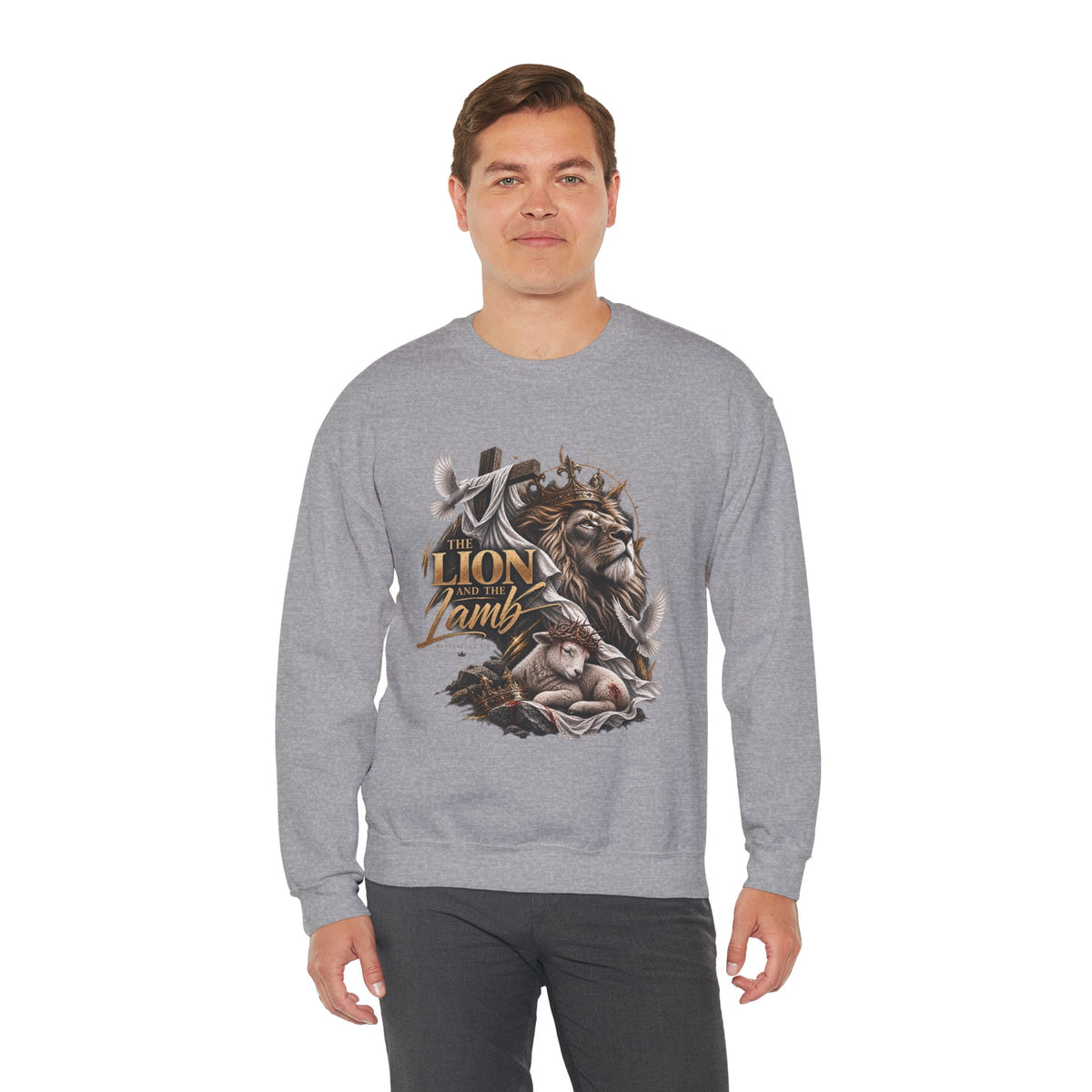 Lion and Lamb Crewneck Sweatshirt — "The Lion and the Lamb" Christian Graphic Pullover