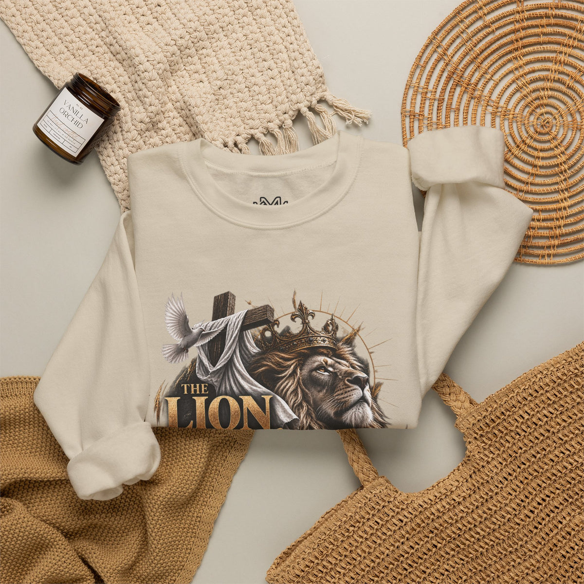 Lion and Lamb Crewneck Sweatshirt — "The Lion and the Lamb" Christian Graphic Pullover
