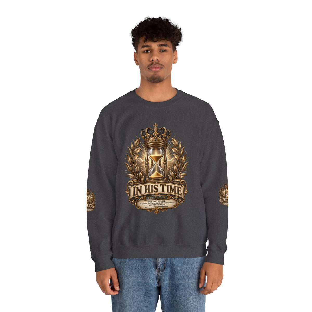 In His Time Crewneck Sweatshirt – Inspirational Christian Scripture Hourglass Design
