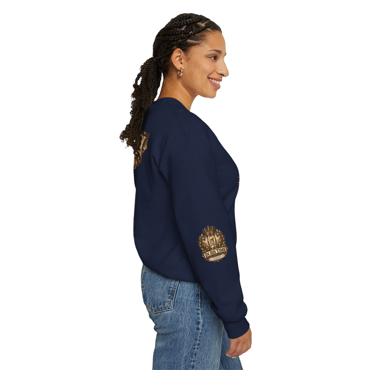 In His Time Crewneck Sweatshirt – Inspirational Christian Scripture Hourglass Design