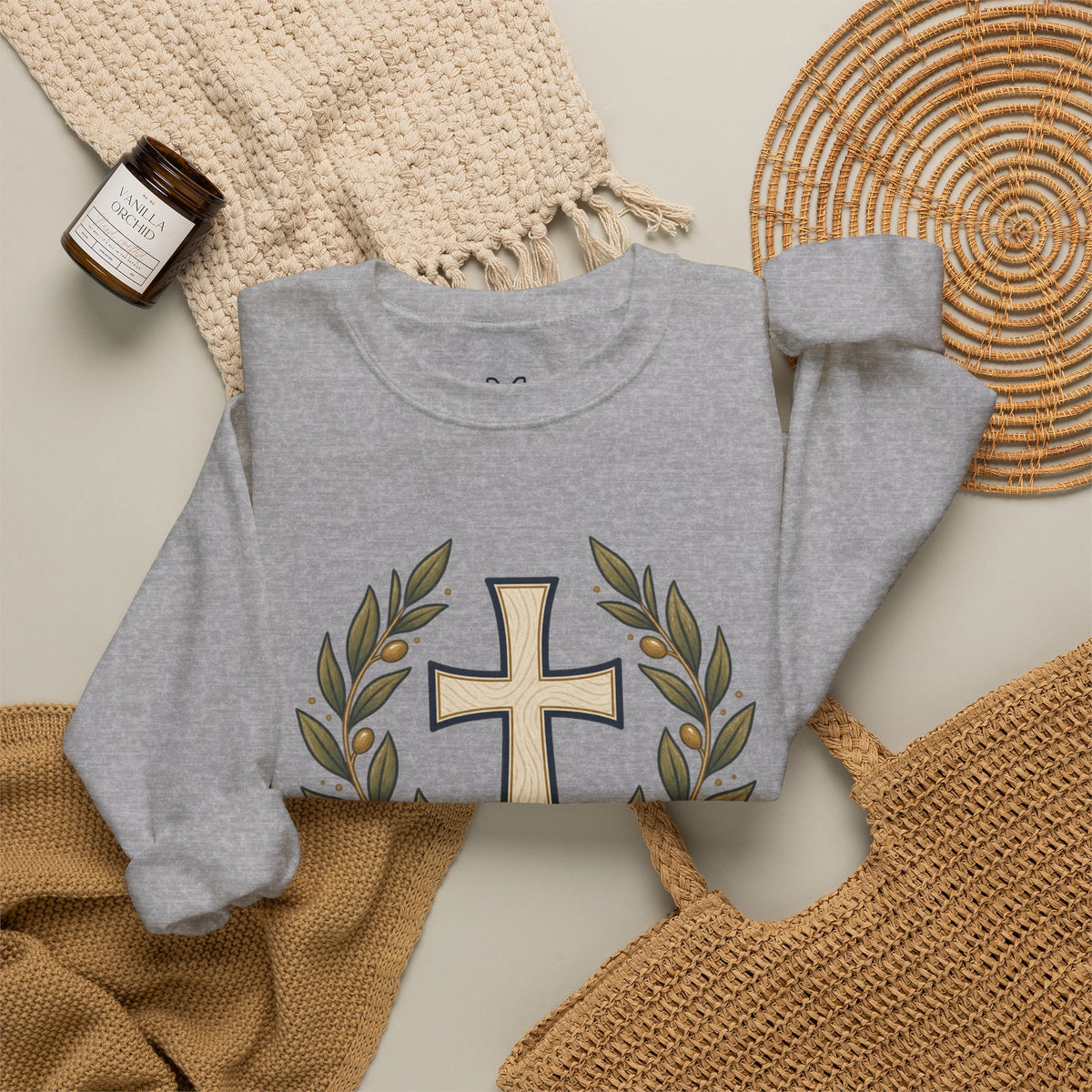 Crewneck Sweatshirt — "Be Still" Psalm 46:10 Christian Cross Design