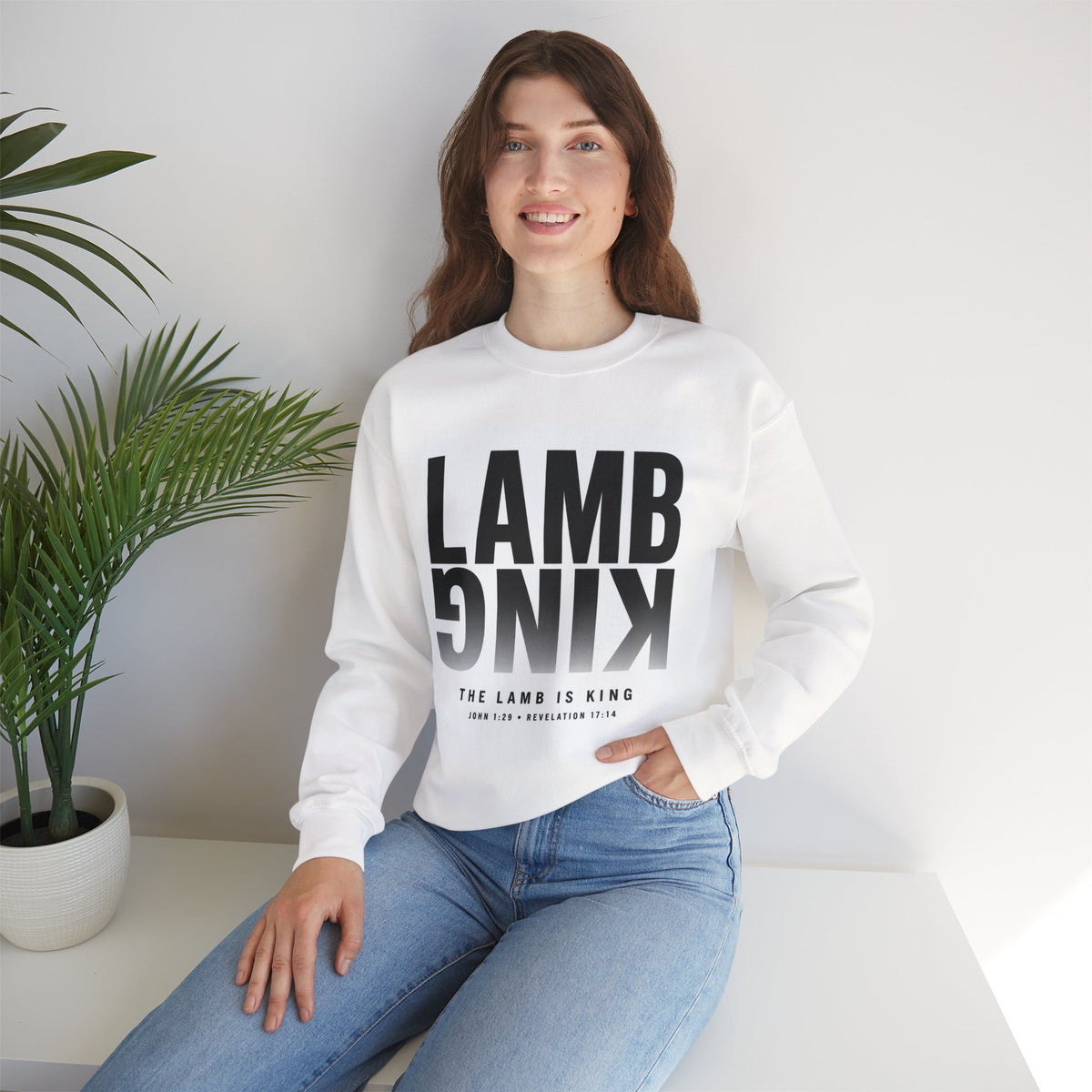 Lamb King Crewneck Sweatshirt — "The Lamb Is King" Christian Graphic Pullover