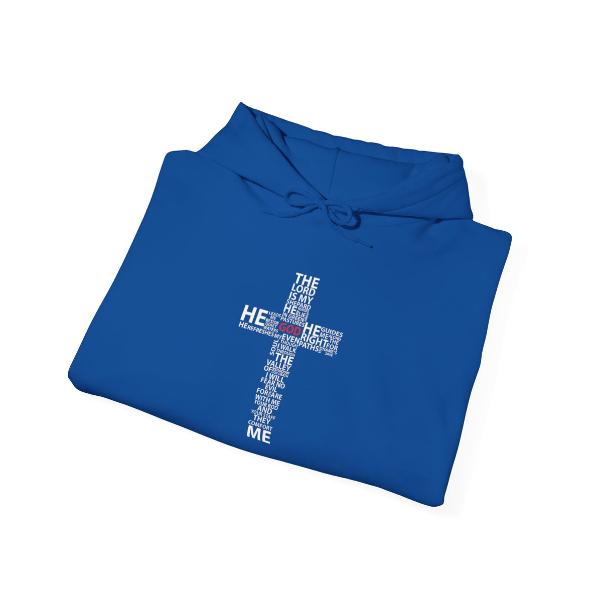 Christian Cross Hoodie - "He Renewed Me" Word Cloud Faith Sweatshirt