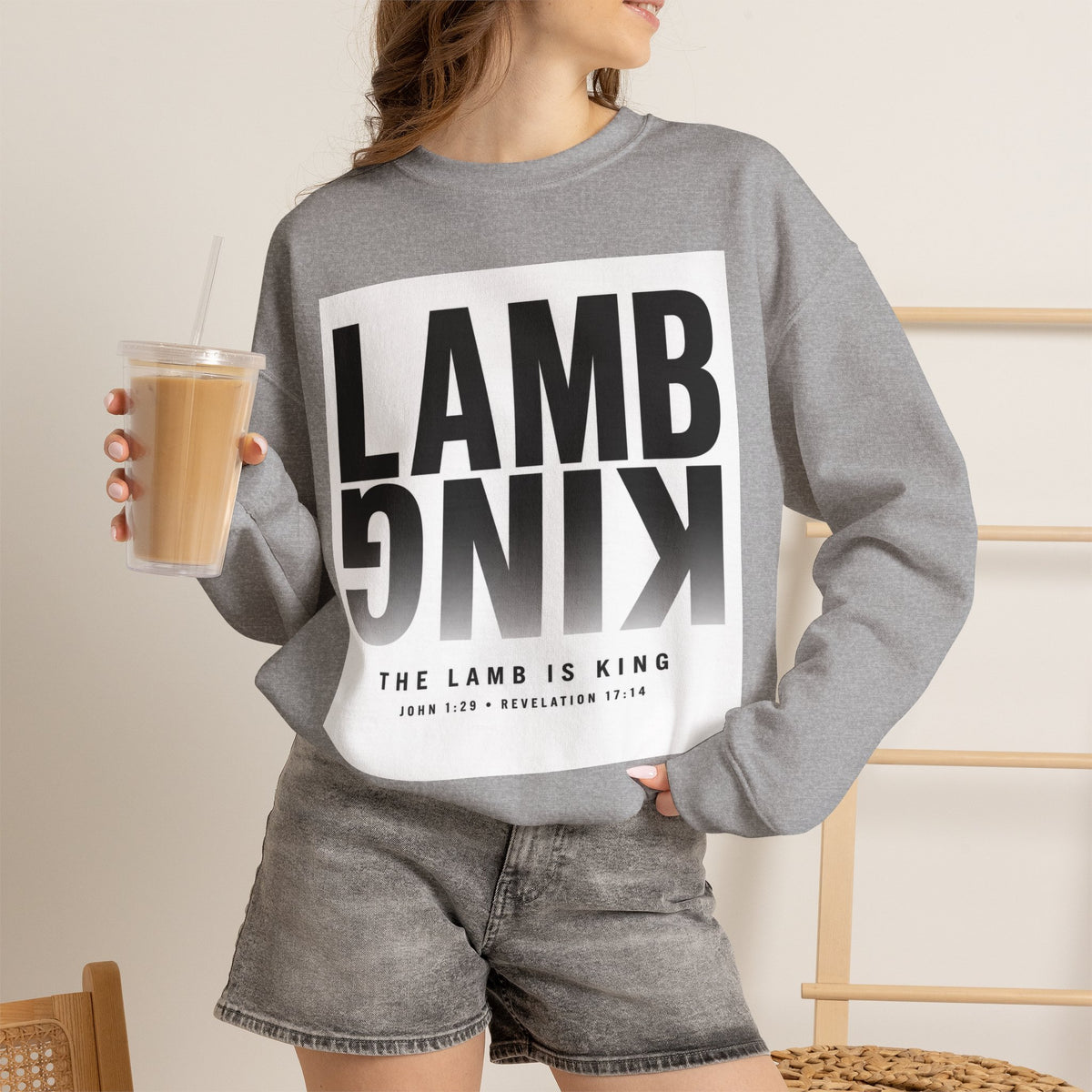 Lamb King Crewneck Sweatshirt — "The Lamb Is King" Christian Graphic Pullover