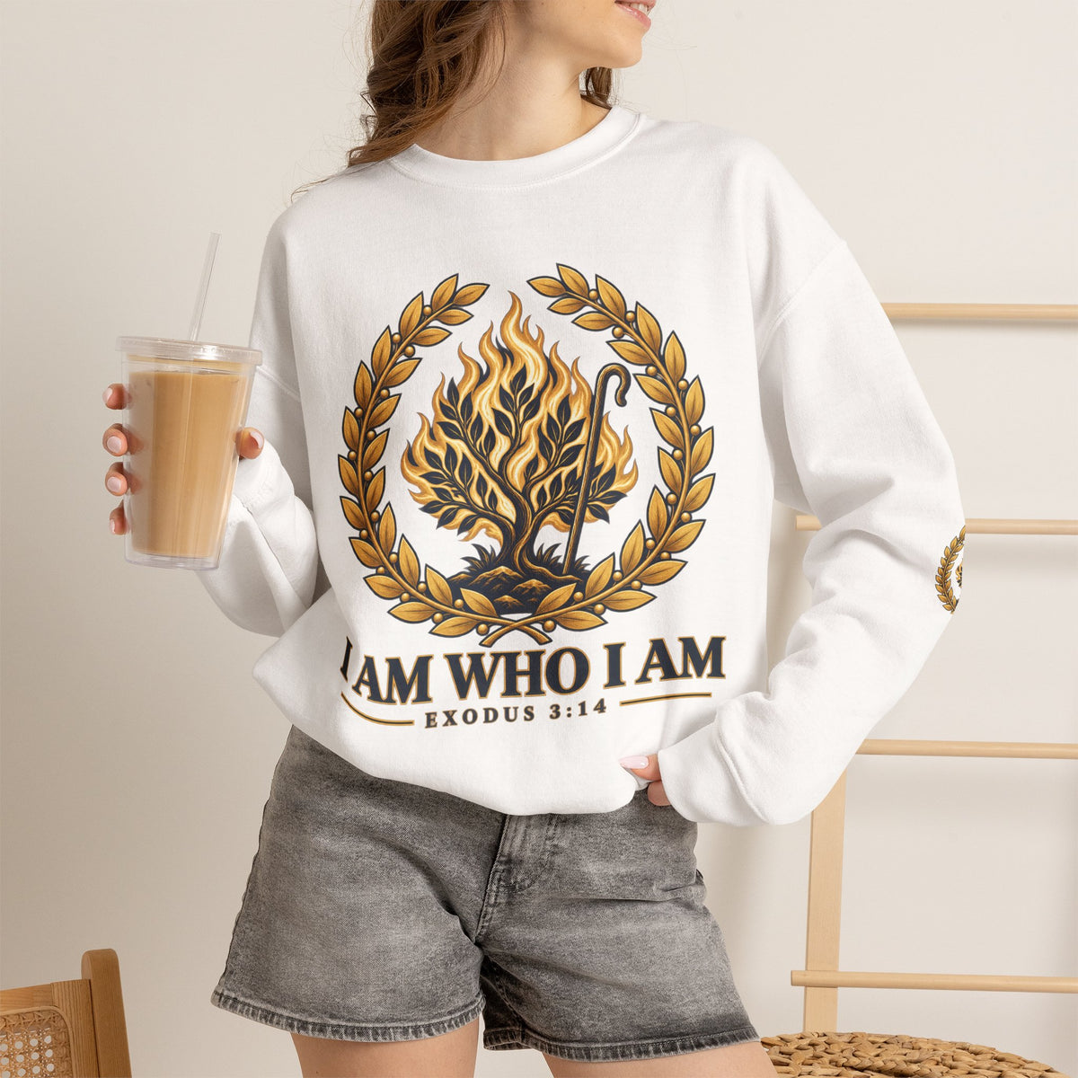 Crewneck Sweatshirt — "I Am Who I Am" Exodus 3:14 Inspirational Pullover