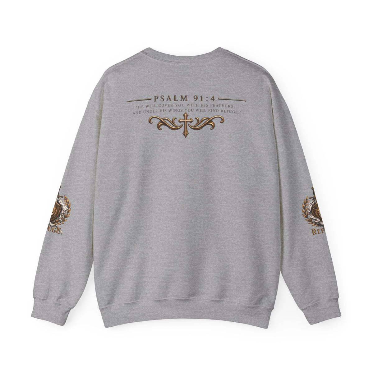 Crewneck Sweatshirt — 'Refuge' Lion & Sword Psalm 91:4 Christian Pullover