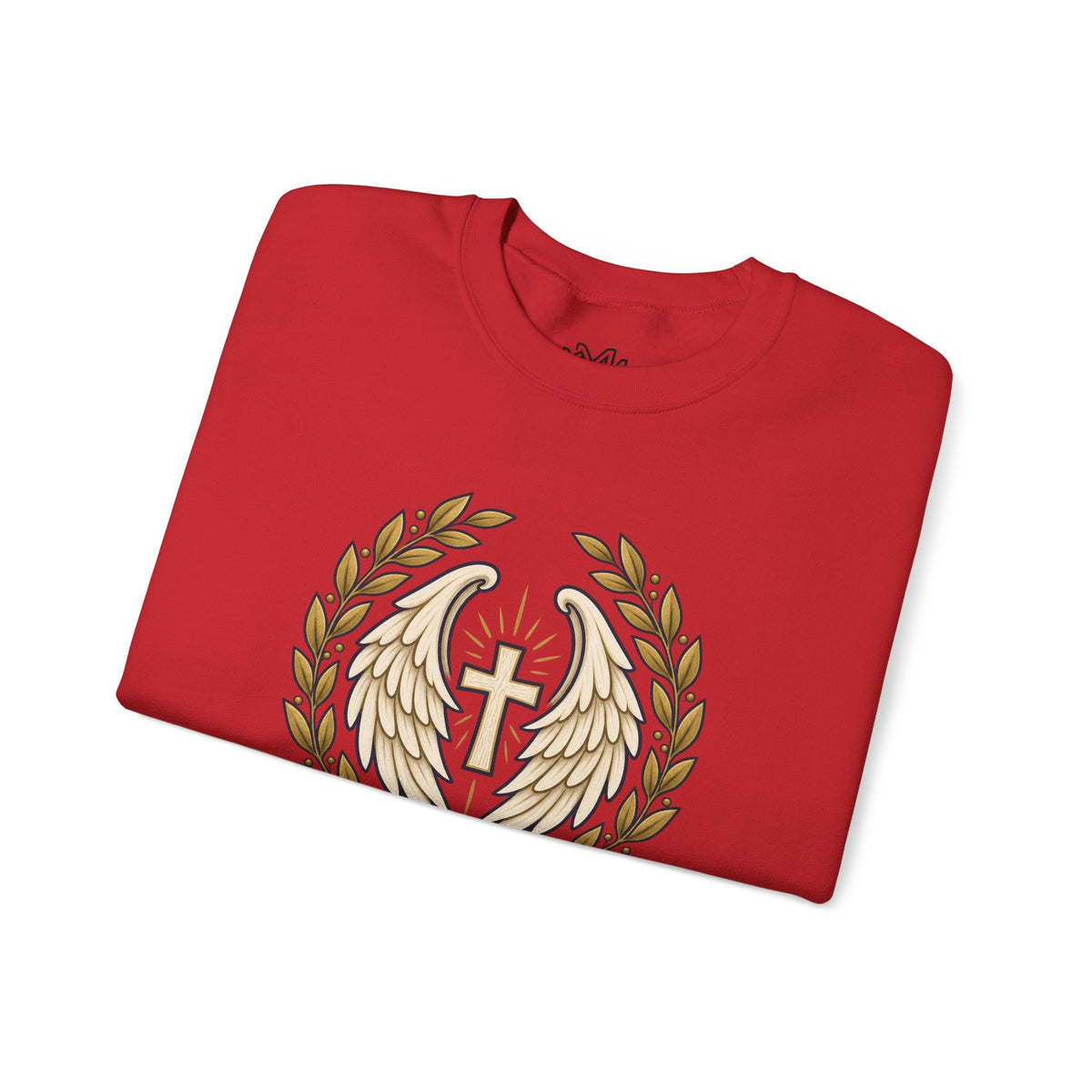 Under His Wings Crewneck Sweatshirt — Christian Cross & Angel Wings Psalm Design