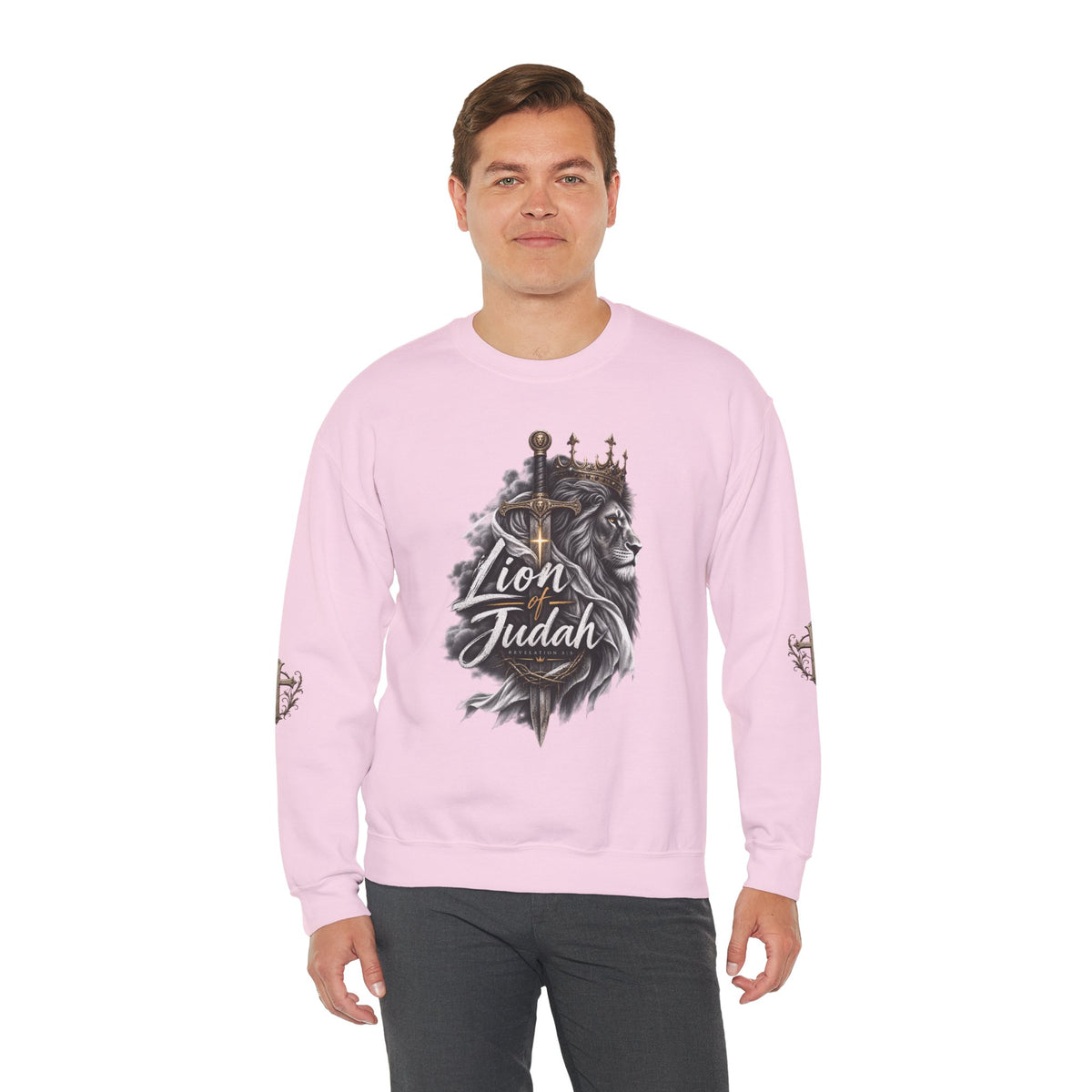 Lion of Judah Sweatshirt — Christian Lion Crewneck with Crown & Ichthys Back