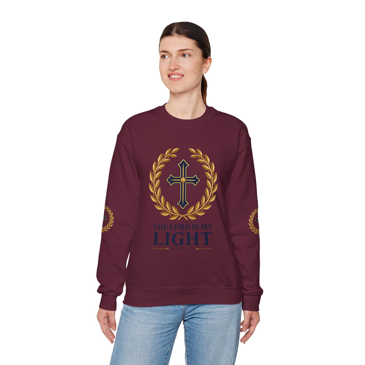 Psalm 27 Crewneck Sweatshirt — "The Lord Is My Light" Christian Cross Pullover