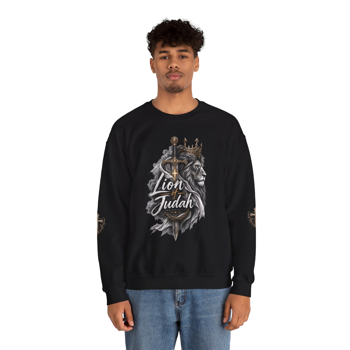 Lion of Judah Sweatshirt — Christian Lion Crewneck with Crown & Ichthys Back
