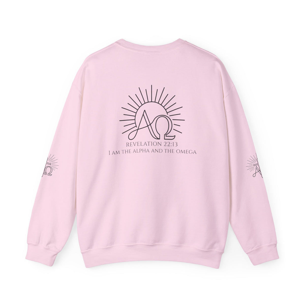 Alpha & Omega Crewneck Sweatshirt — Revelation 22:13 Christian Graphic Pullover
