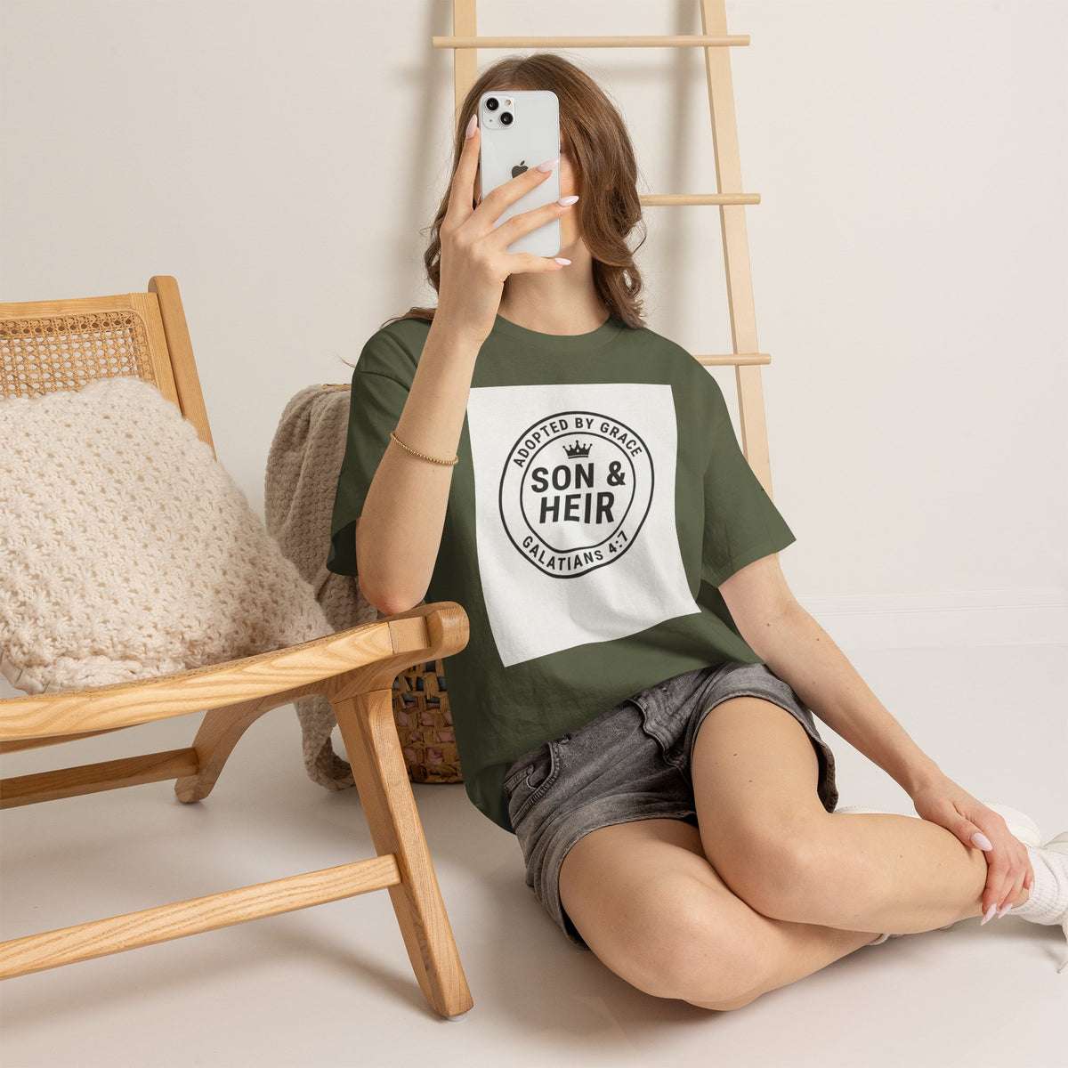 Christian Son & Heir T-Shirt — 'Adopted by Grace' Faith Tee with Jesus Prayer Design