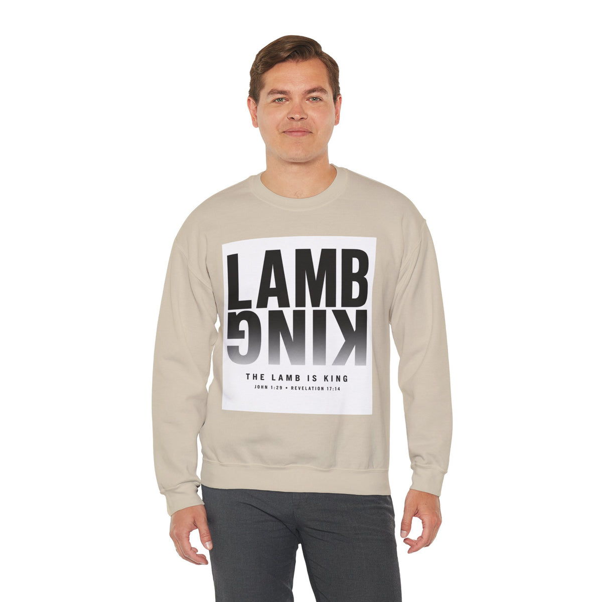 Lamb King Crewneck Sweatshirt — "The Lamb Is King" Christian Graphic Pullover
