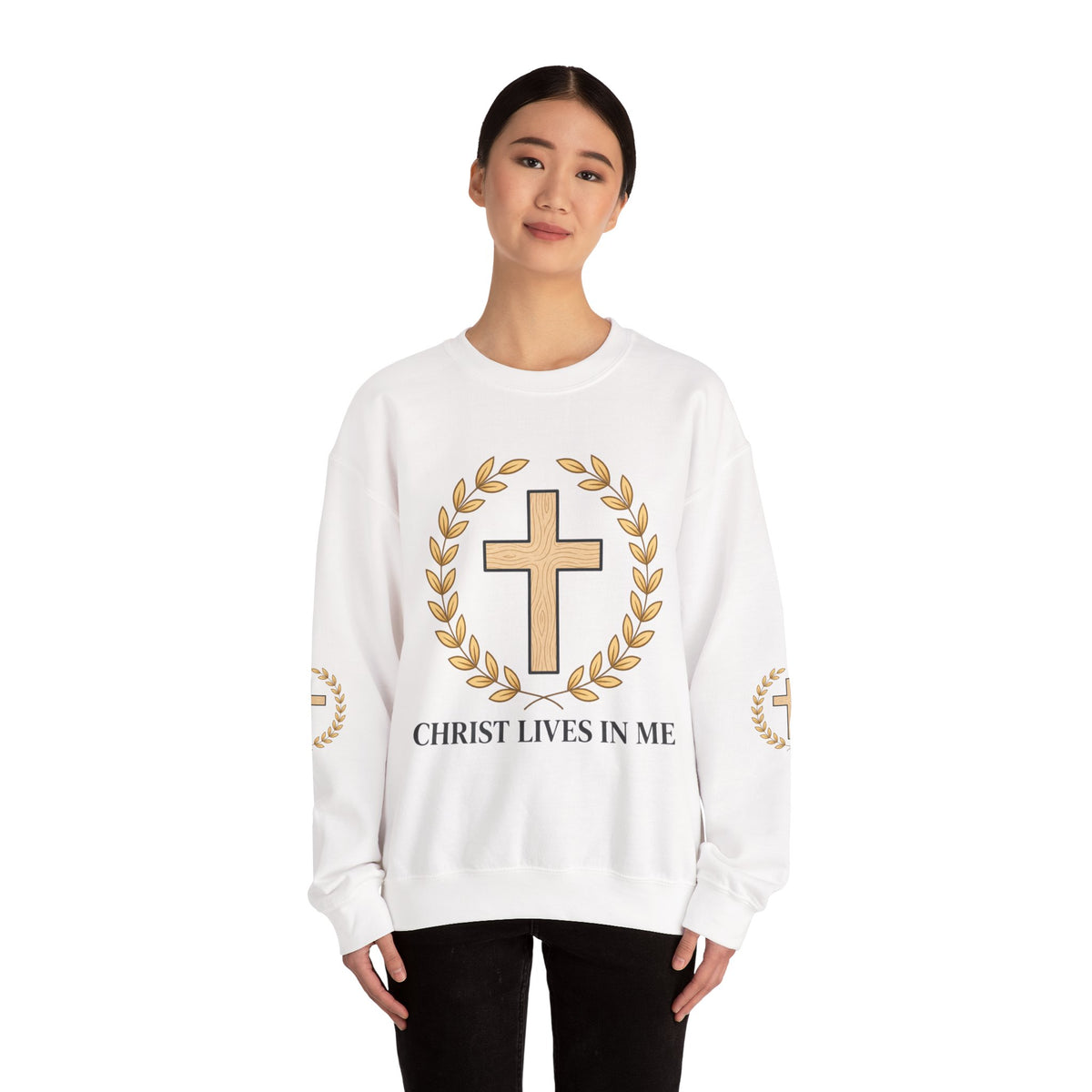 Christian Cross Crewneck Sweatshirt – "Christ Lives in Me" Religious Pullover