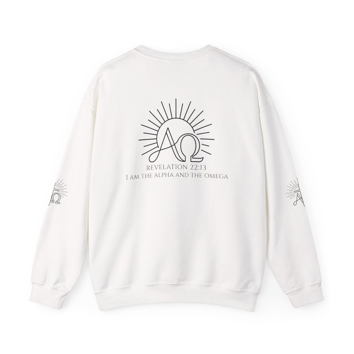 Alpha & Omega Crewneck Sweatshirt — Revelation 22:13 Christian Graphic Pullover