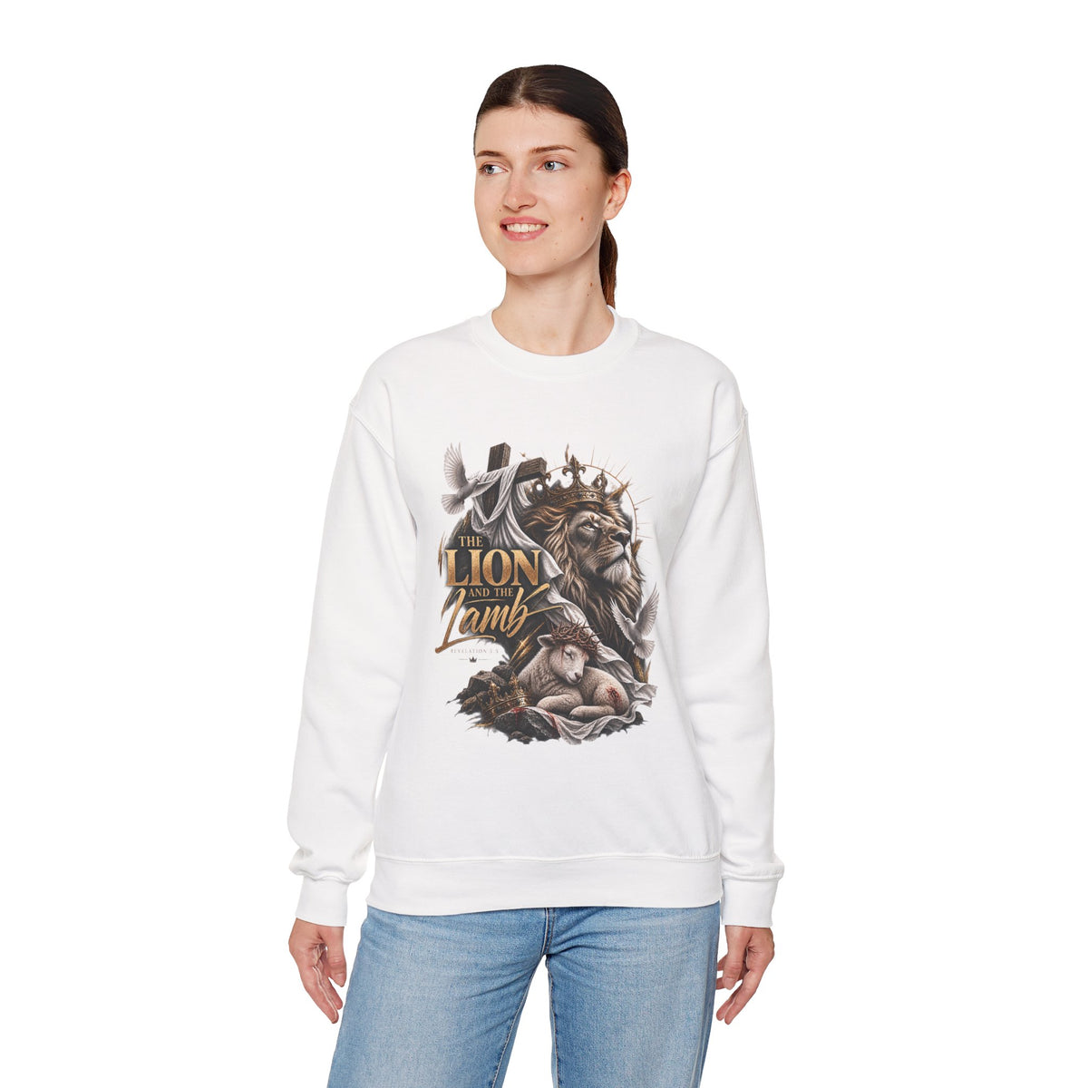Lion and Lamb Crewneck Sweatshirt — "The Lion and the Lamb" Christian Graphic Pullover
