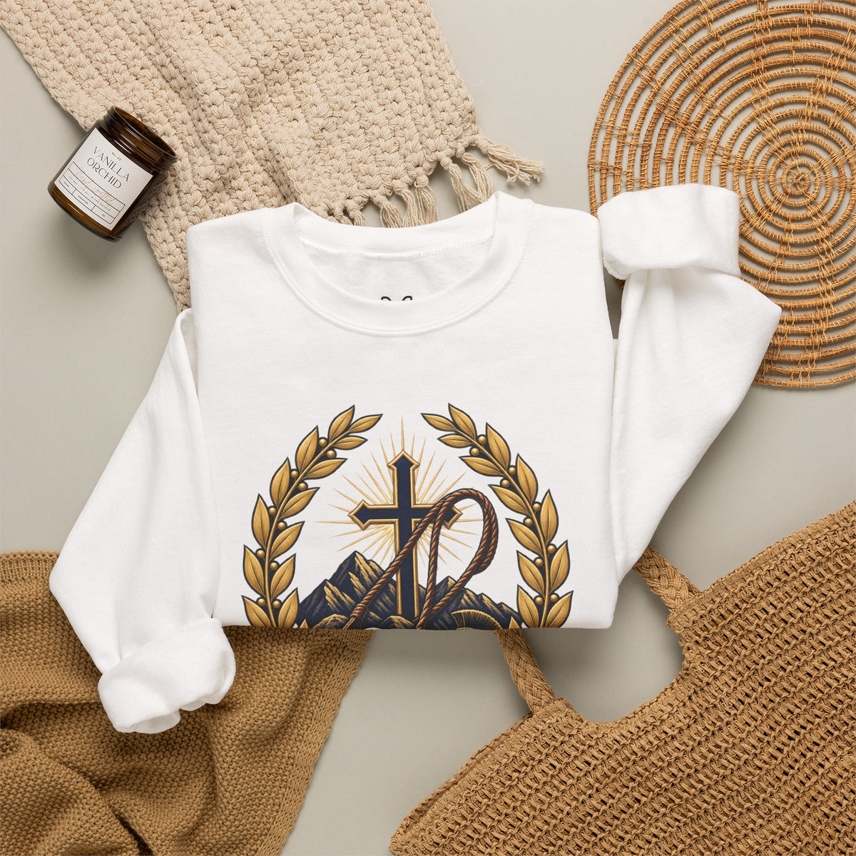 Religious Crewneck Sweatshirt — "The Battle Is The Lord's" (1 Samuel 17:47)