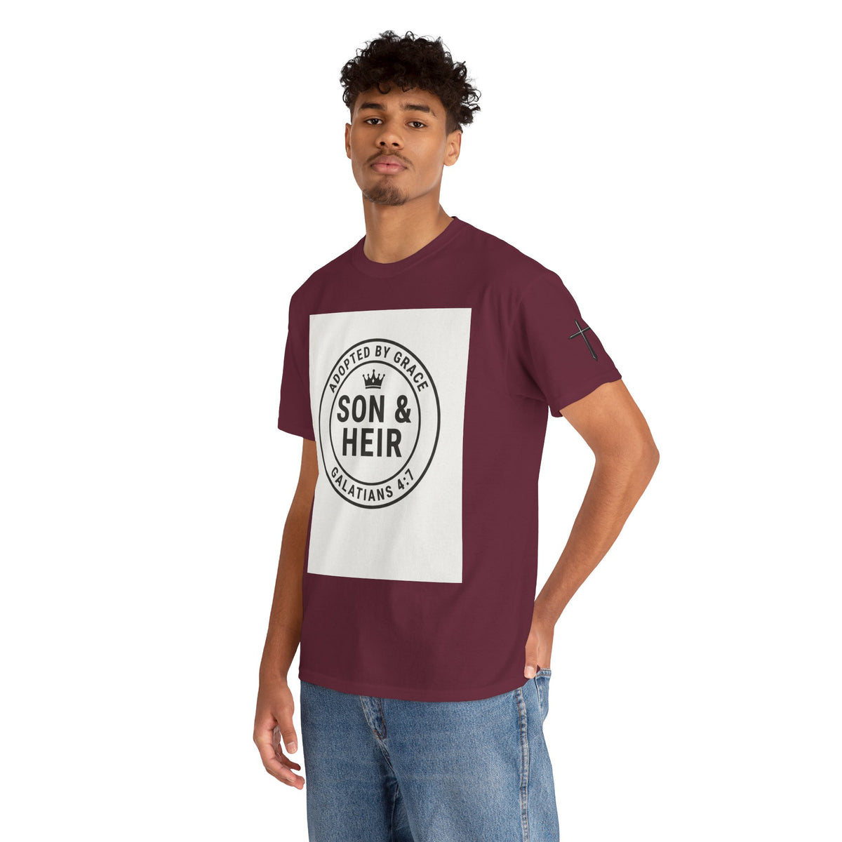 Christian Son & Heir T-Shirt — 'Adopted by Grace' Faith Tee with Jesus Prayer Design