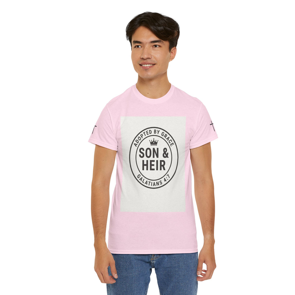Christian Son & Heir T-Shirt — 'Adopted by Grace' Faith Tee with Jesus Prayer Design