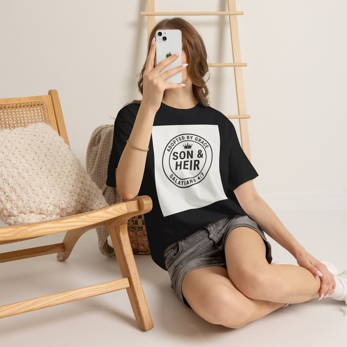 Christian Son & Heir T-Shirt — 'Adopted by Grace' Faith Tee with Jesus Prayer Design