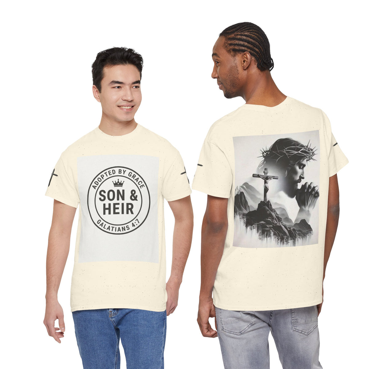 Christian Son & Heir T-Shirt — 'Adopted by Grace' Faith Tee with Jesus Prayer Design