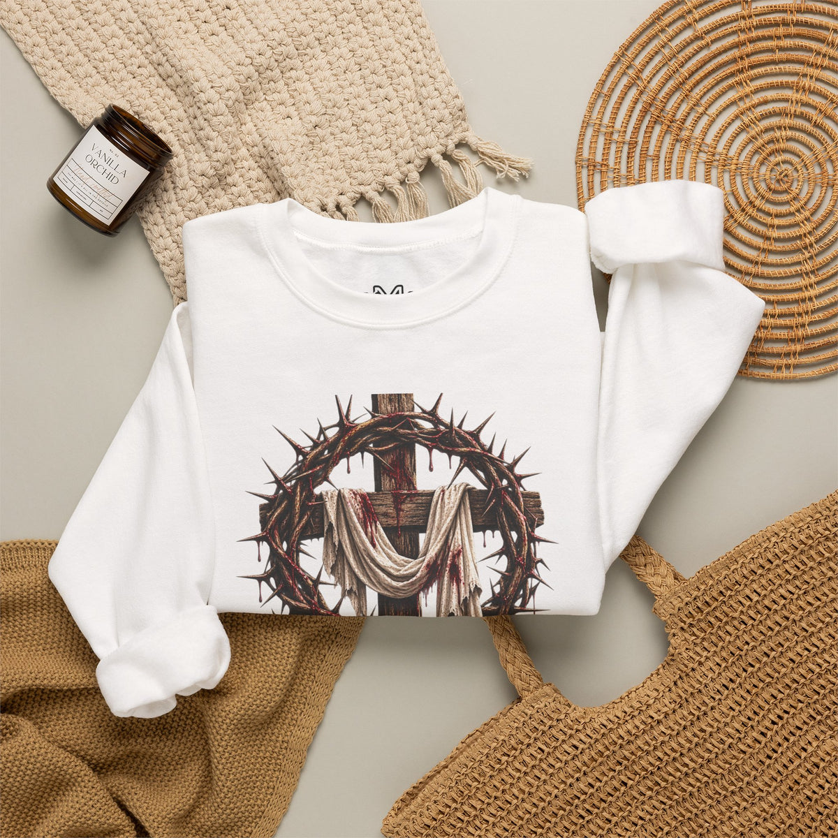 Redeemed Cross Sweatshirt — Christian Faith Crewneck (crown of thorns design)