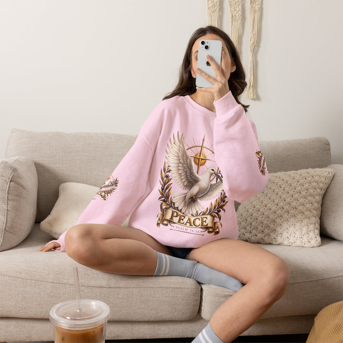 Peace Dove Crewneck Sweatshirt — Religious Christian Dove & Olive Branch Pullover