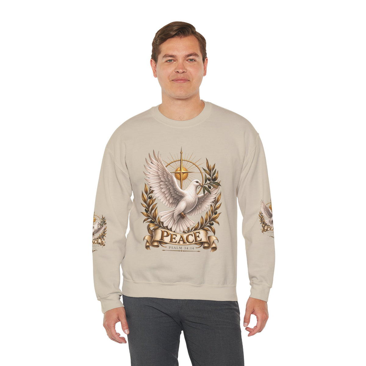 Peace Dove Crewneck Sweatshirt — Religious Christian Dove & Olive Branch Pullover
