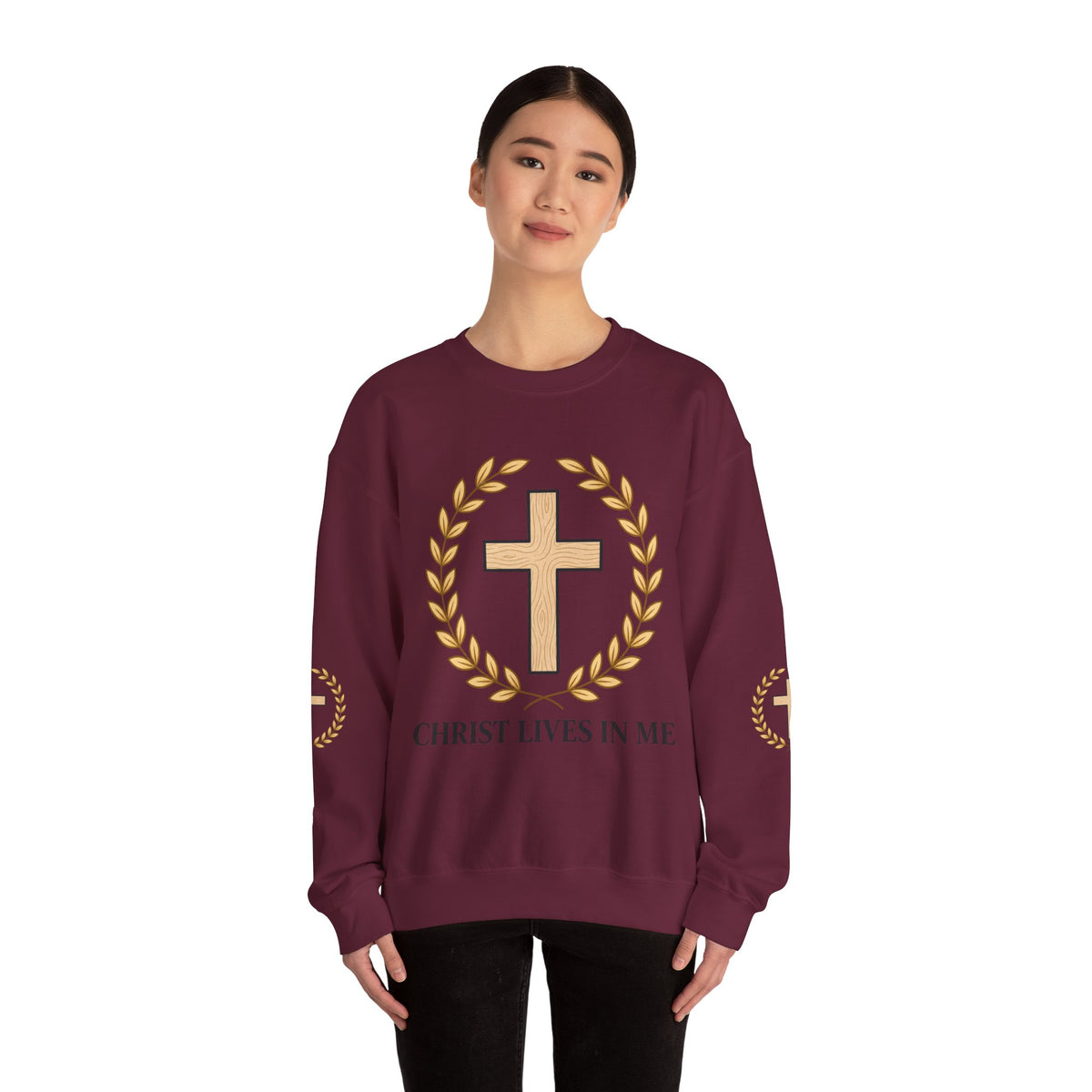 Christian Cross Crewneck Sweatshirt – "Christ Lives in Me" Religious Pullover