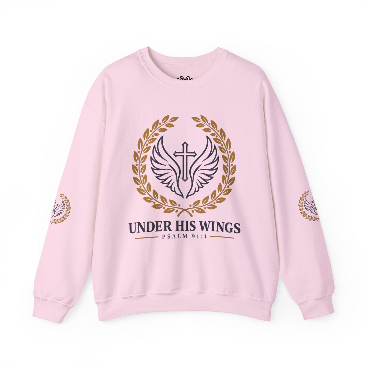 Religious Crewneck Sweatshirt – “Under His Wings” Psalm 91:4 Christian Pullover