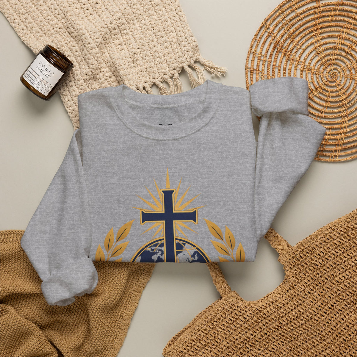 Great Commission Crewneck Sweatshirt — Christian Cross Globe Design