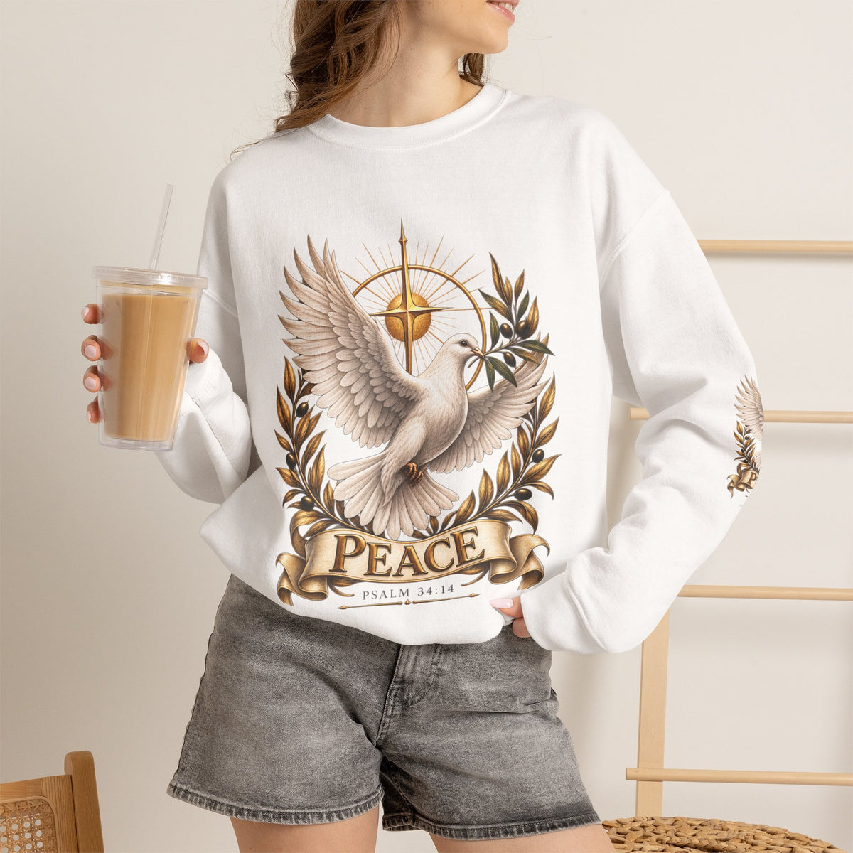 Peace Dove Crewneck Sweatshirt — Religious Christian Dove & Olive Branch Pullover