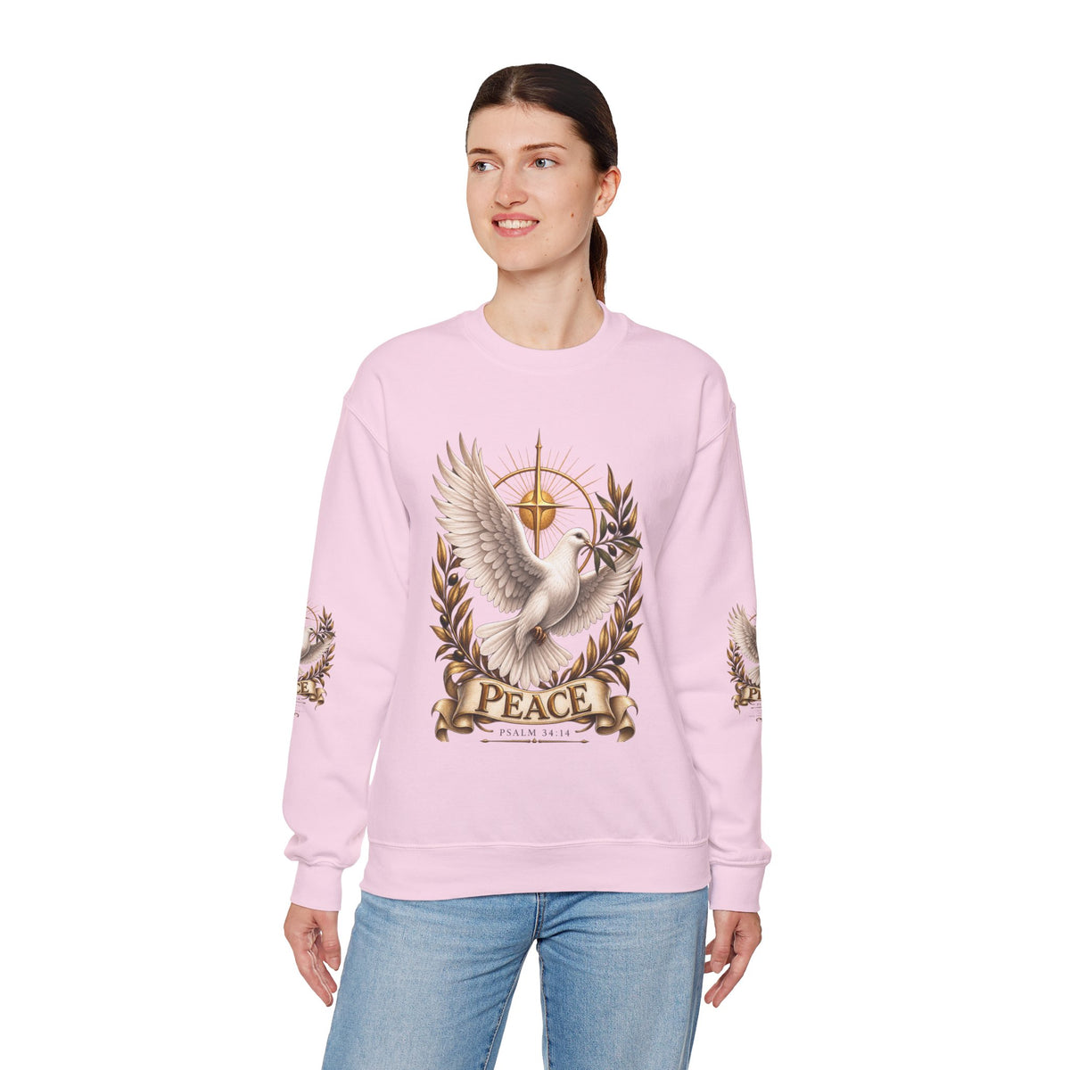 Peace Dove Crewneck Sweatshirt — Religious Christian Dove & Olive Branch Pullover