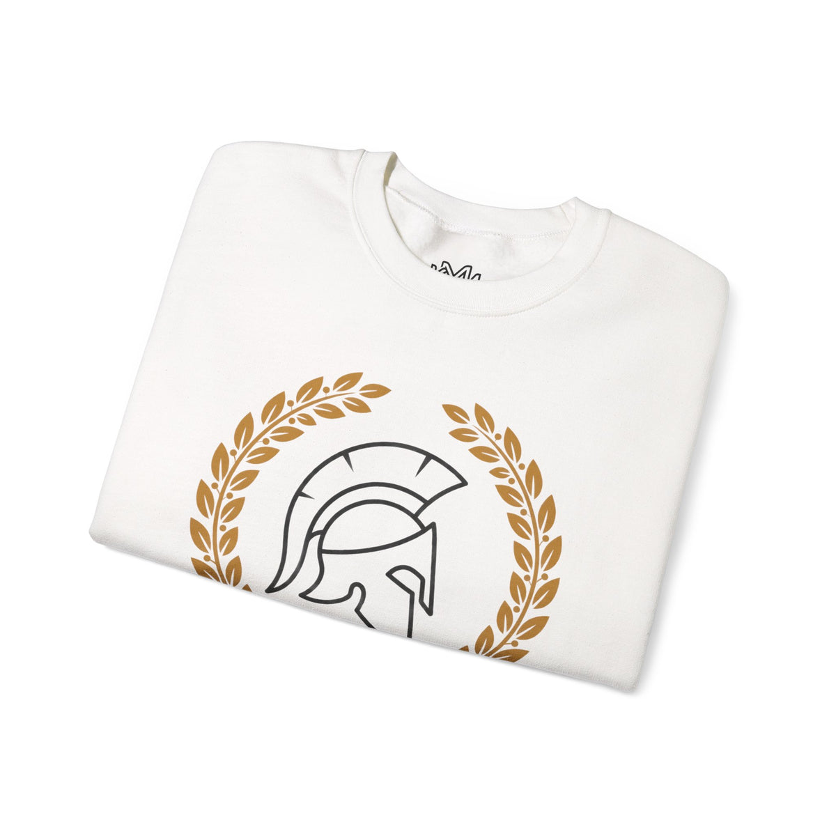 Courage Spartan Helmet Crewneck Sweatshirt — "Courage" with Laurel & Psalm 121:1-2