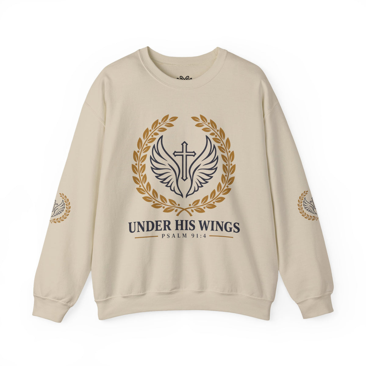 Religious Crewneck Sweatshirt – “Under His Wings” Psalm 91:4 Christian Pullover