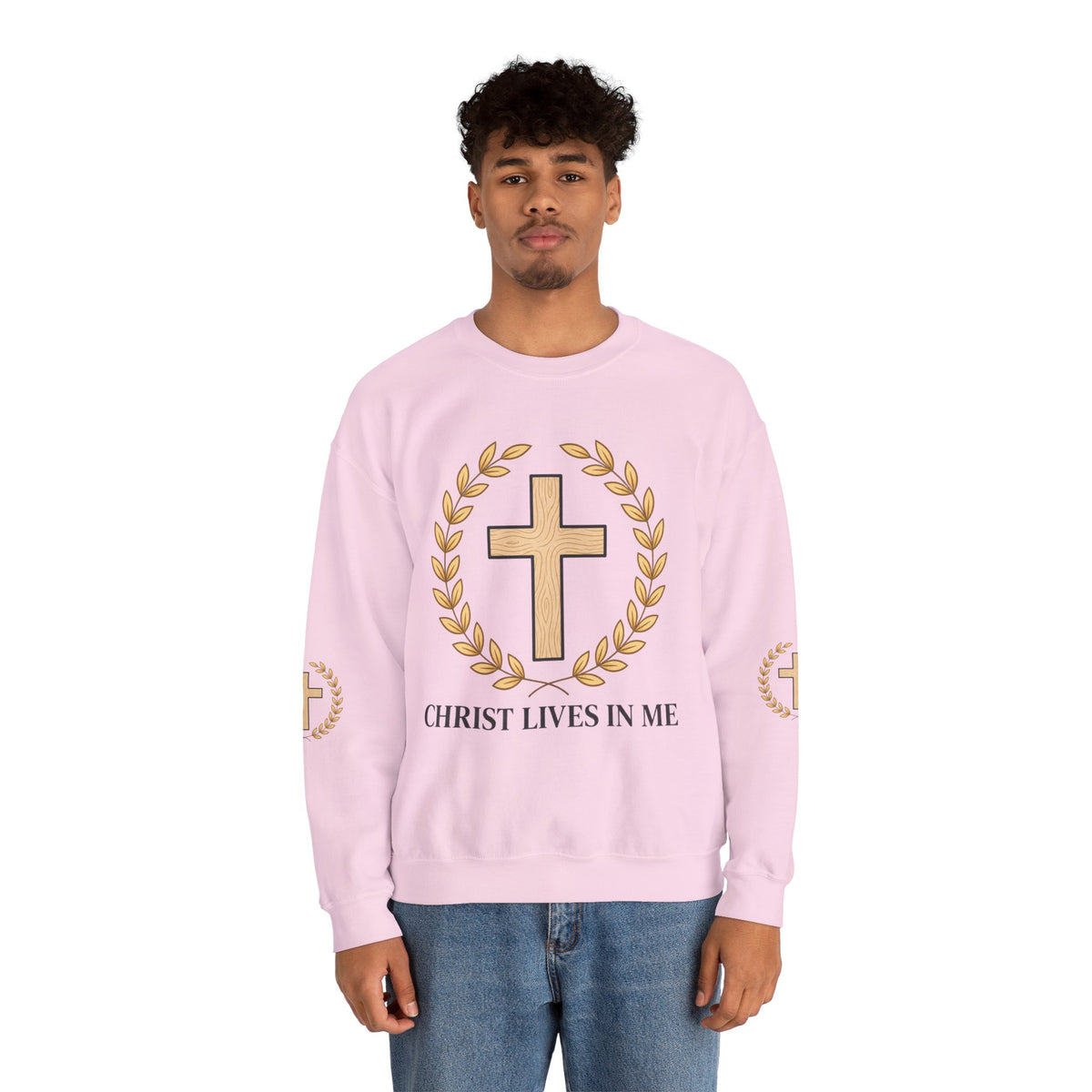 Christian Cross Crewneck Sweatshirt – "Christ Lives in Me" Religious Pullover