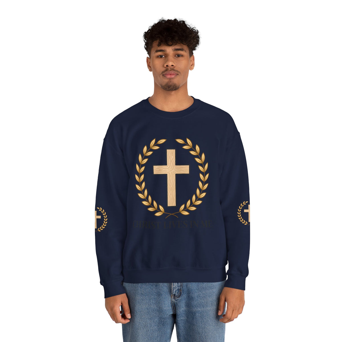 Christian Cross Crewneck Sweatshirt – "Christ Lives in Me" Religious Pullover