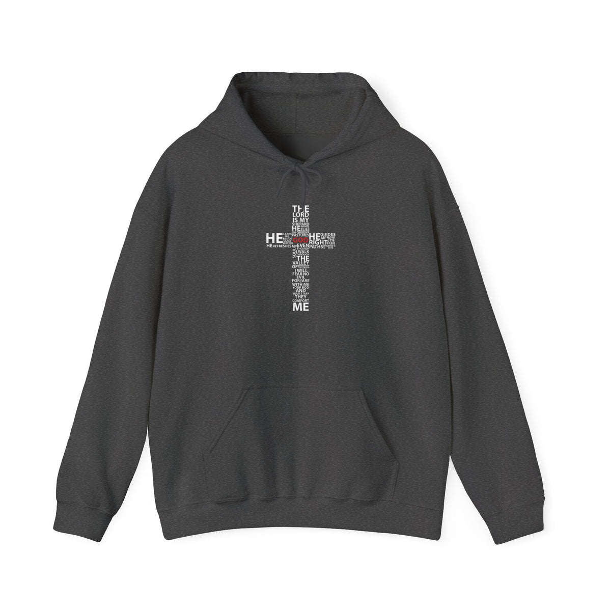 Christian Cross Hoodie - "He Renewed Me" Word Cloud Faith Sweatshirt