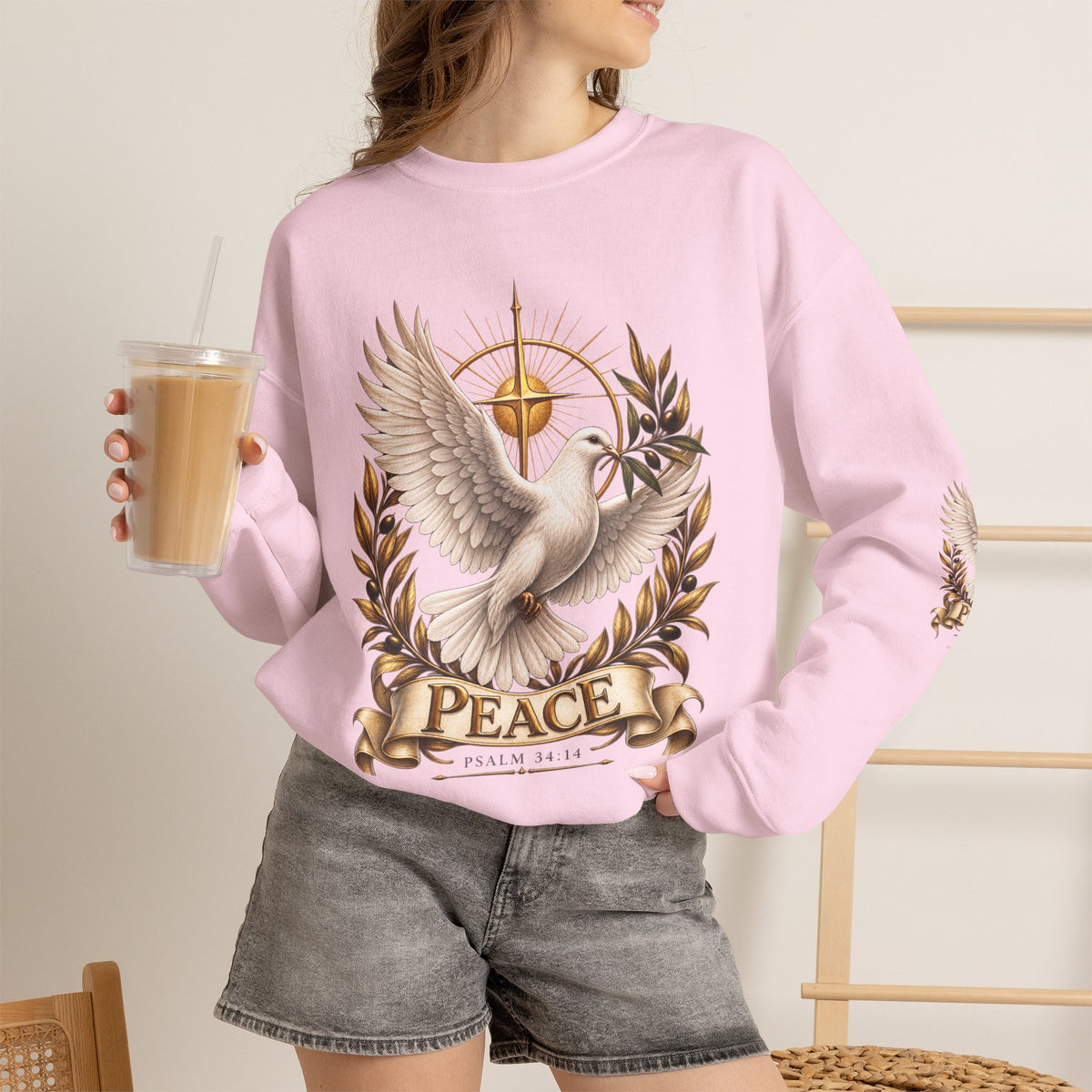 Peace Dove Crewneck Sweatshirt — Religious Christian Dove & Olive Branch Pullover